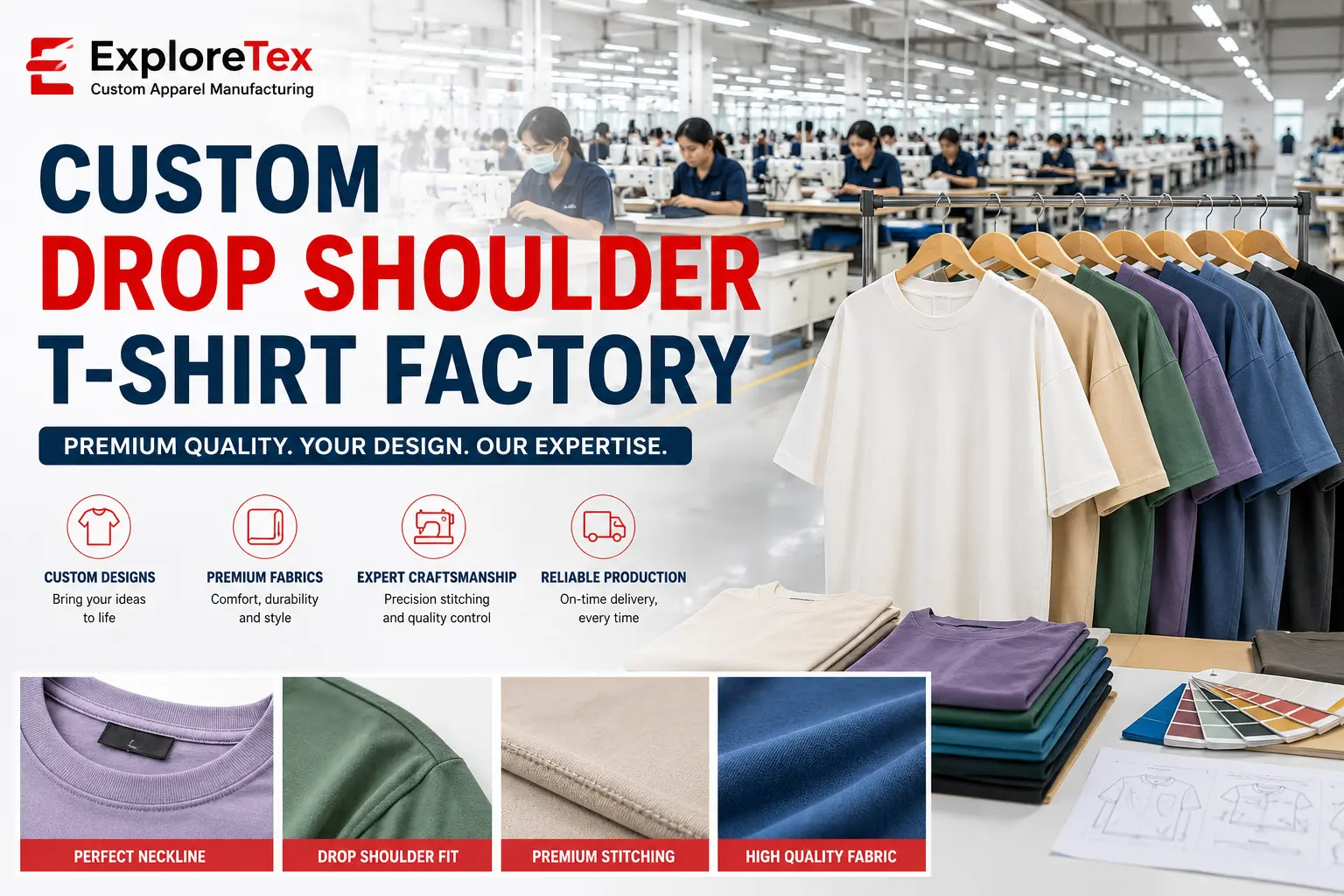 custom drop shoulder t-shirt factory