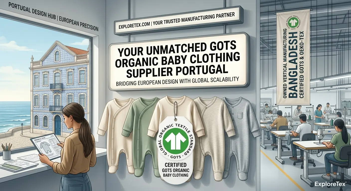 GOTS organic baby clothing supplier Portugal