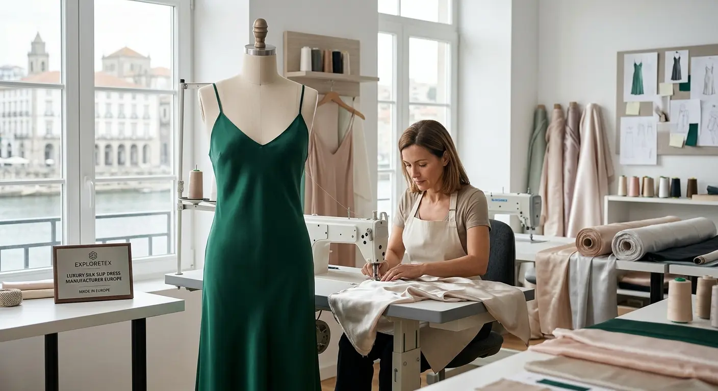 luxury silk slip dress manufacturer Europe